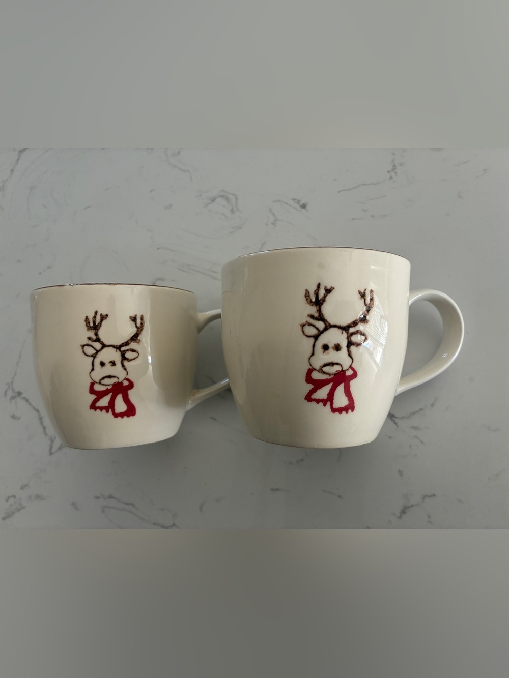 Set of 2 Christmas Reindeer Ceramic Mugs Red Scarf Made in Portugal